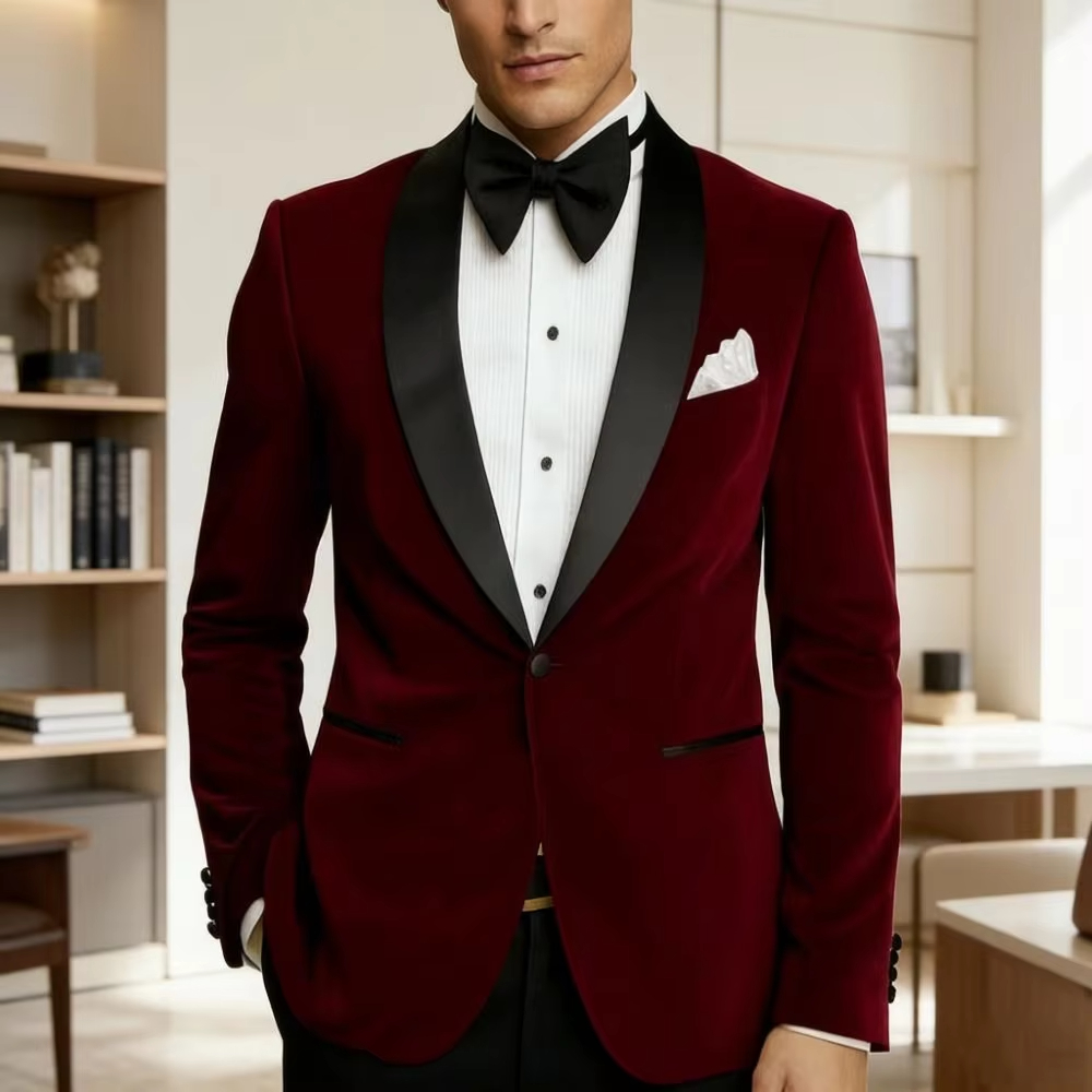 Men Velvet Slim Fit Suits 1 Pi - Formal Wear For Men Black Suit recension och pris