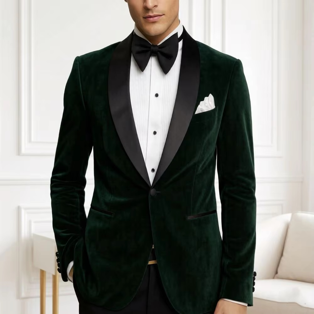 Men Velvet Slim Fit Suits 1 Pi - Formal Wear For Men Black Suit recension och pris