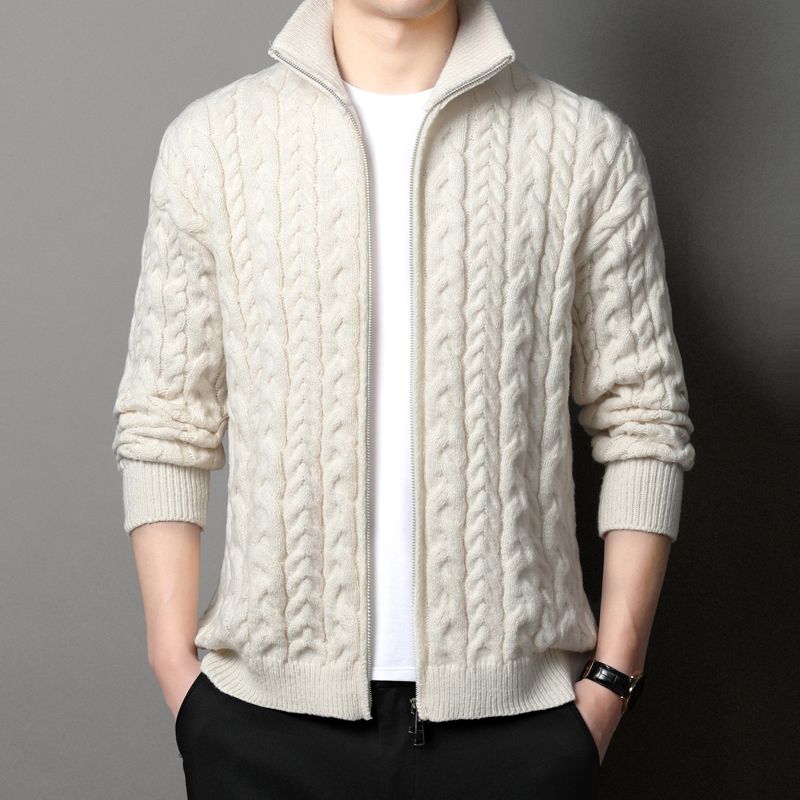 Men Stand Collar Cable Knit Fu - Men Formal Wear Coat recension och pris