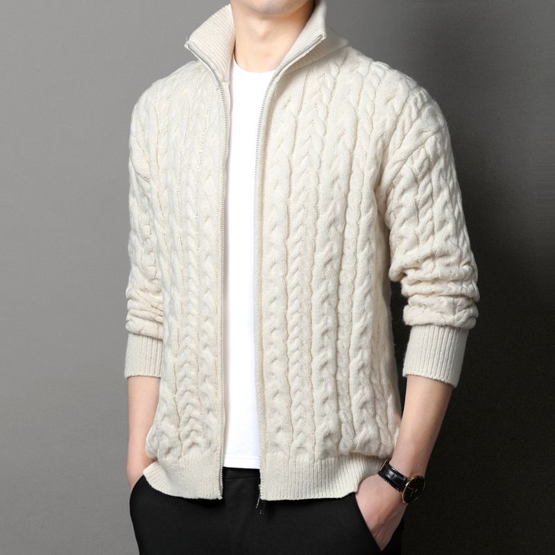 Men Stand Collar Cable Knit Fu - Men Formal Wear Coat recension och pris
