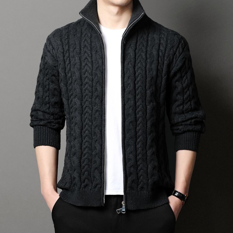 Men Stand Collar Cable Knit Fu - Men Formal Wear Coat recension och pris