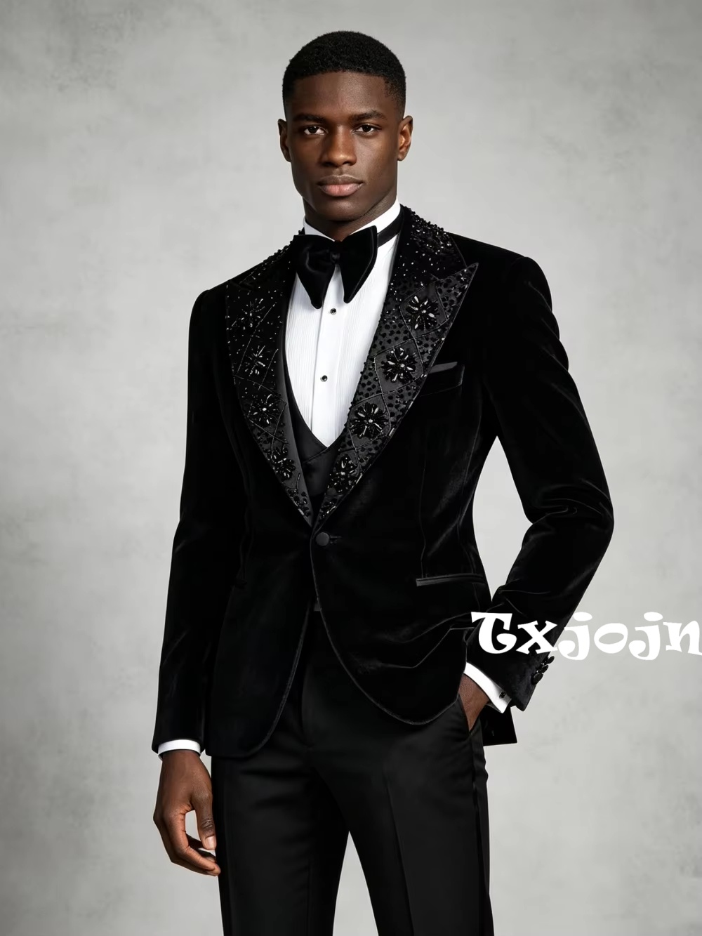 Men's Black Velevt Beaded Suit - Formal Wear For Men Black Suit recension och pris