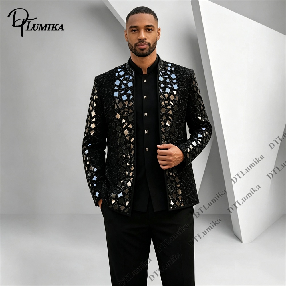 Men Black Mandarin Collar Suit - Formal Wear For Men Black Suit recension och pris