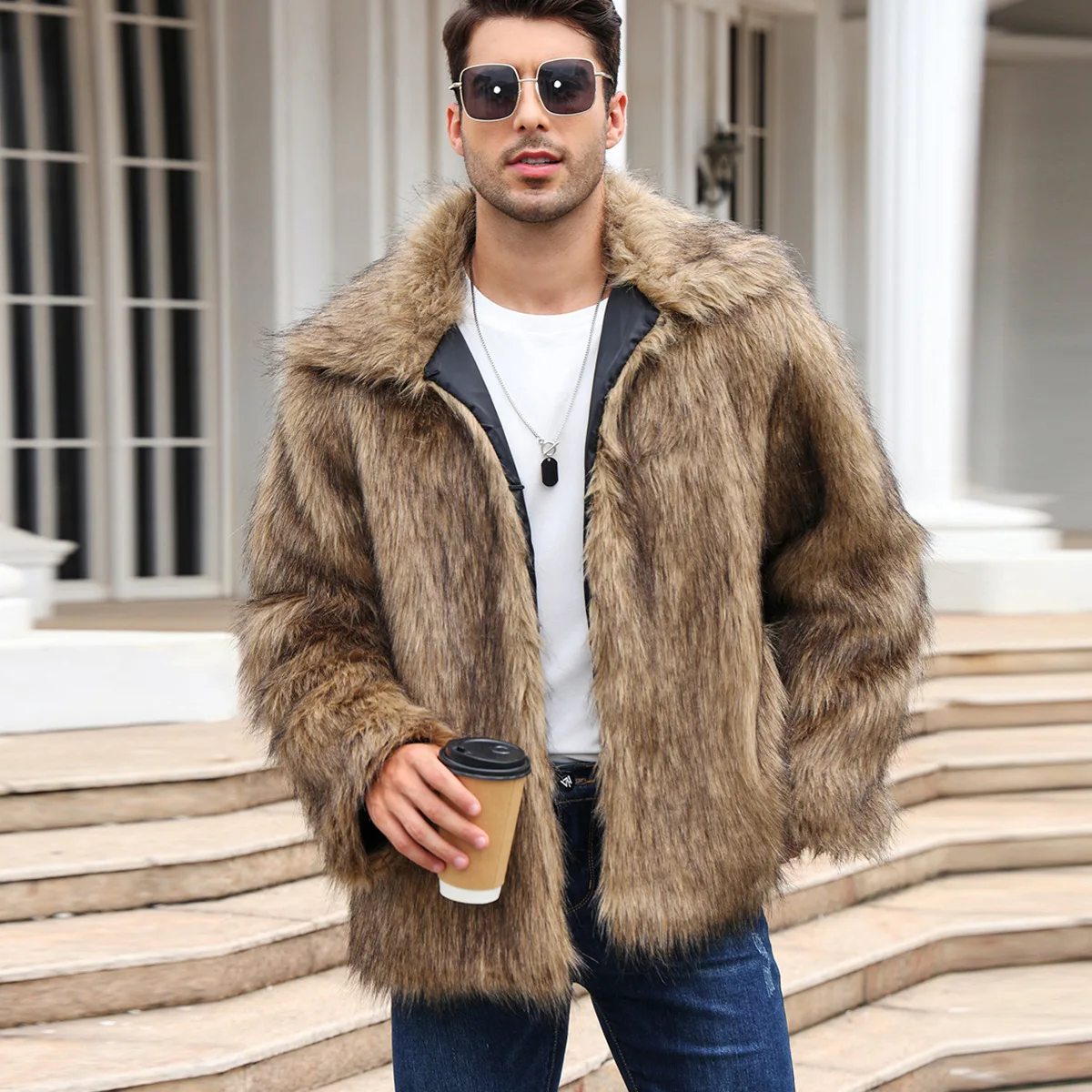 Men Faux Fox Fur Jacket Coat W - Men Formal Wear Coat recension och pris