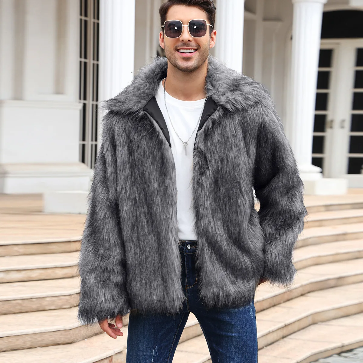 Men Faux Fox Fur Jacket Coat W - Men Formal Wear Coat recension och pris