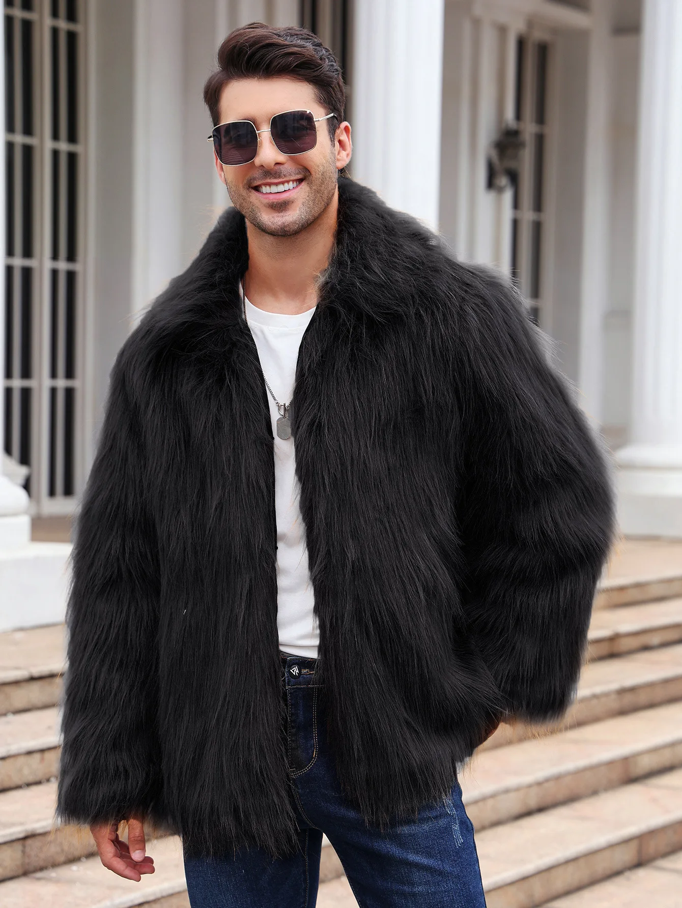 Men Faux Fox Fur Jacket Coat W - Men Formal Wear Coat recension och pris