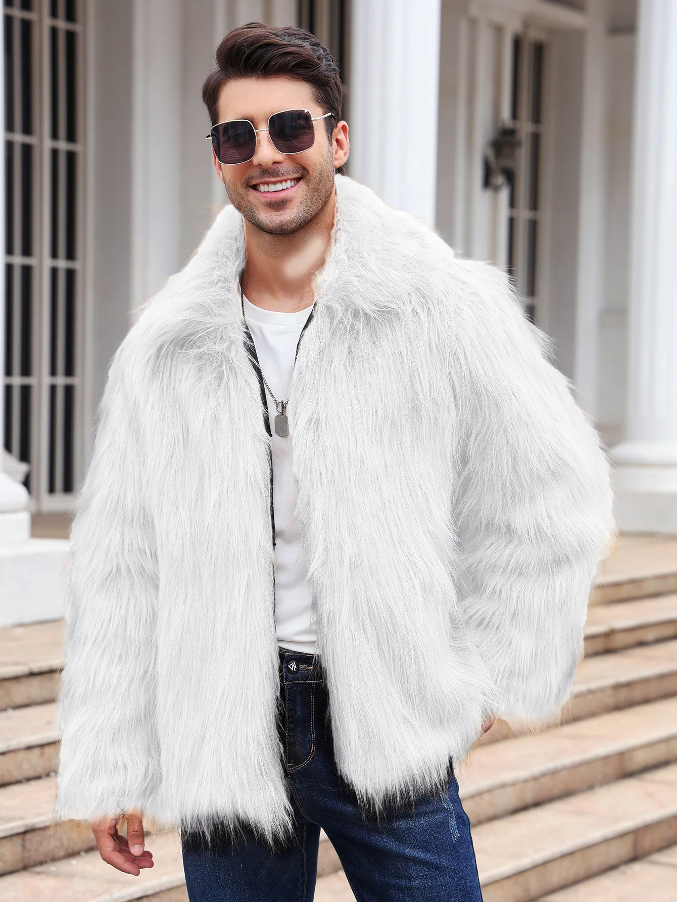 Men Faux Fox Fur Jacket Coat W - Men Formal Wear Coat recension och pris