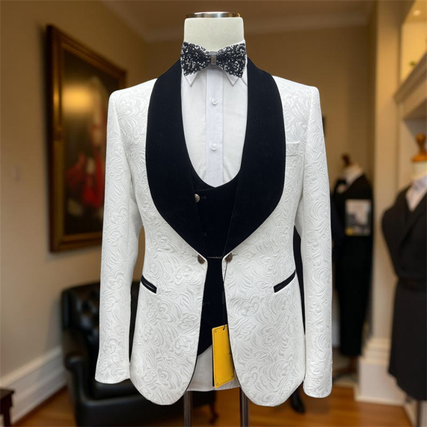 3 Pcs Floral Groom Tuxedo for  - Formal Wear For Men Black Suit recension och pris