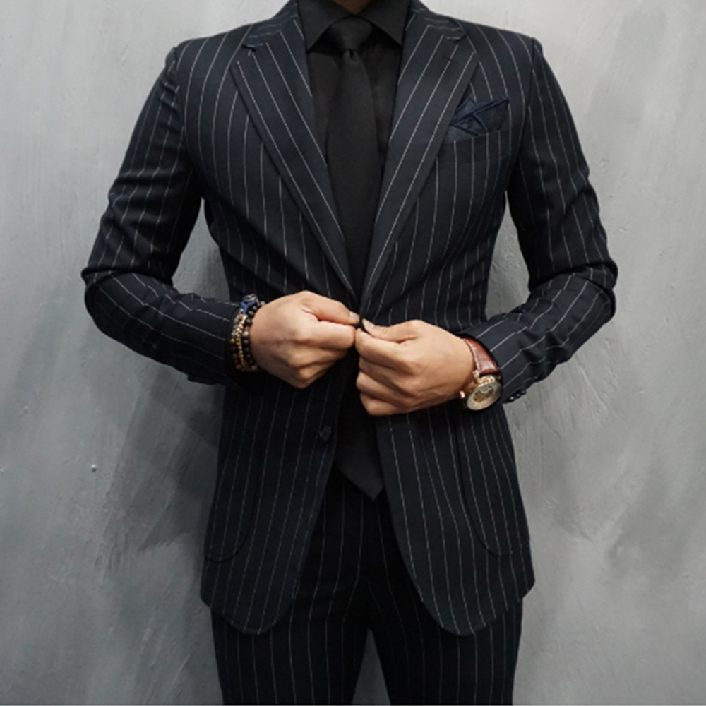 Black Striped Men Suits Single - Large Men Formal Wear recension och pris